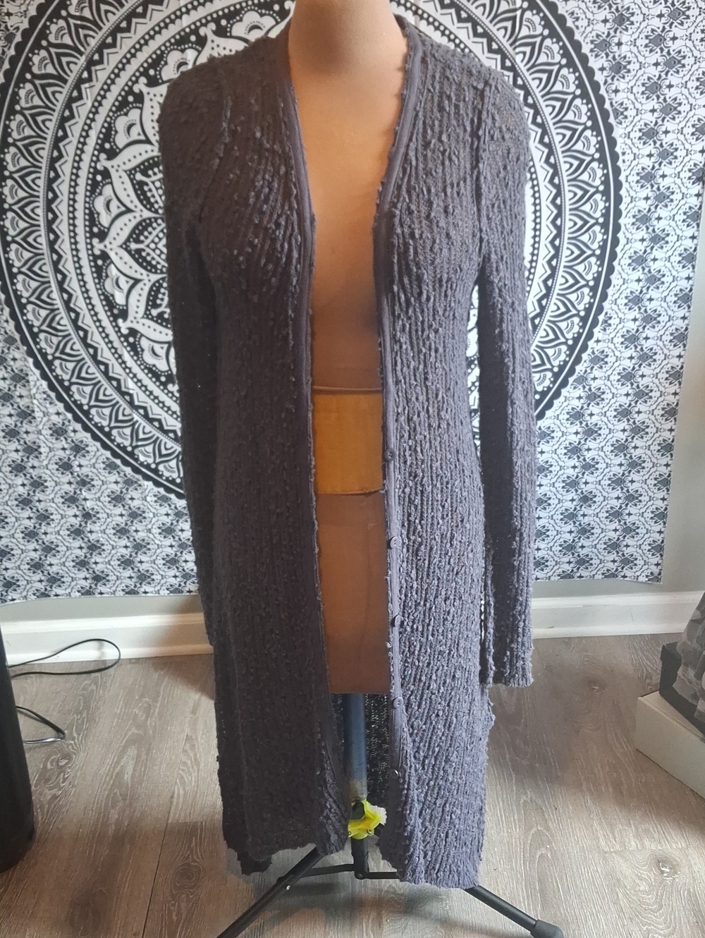 Free People Long Open-Front Textured Cardigan - Charcoal Gray